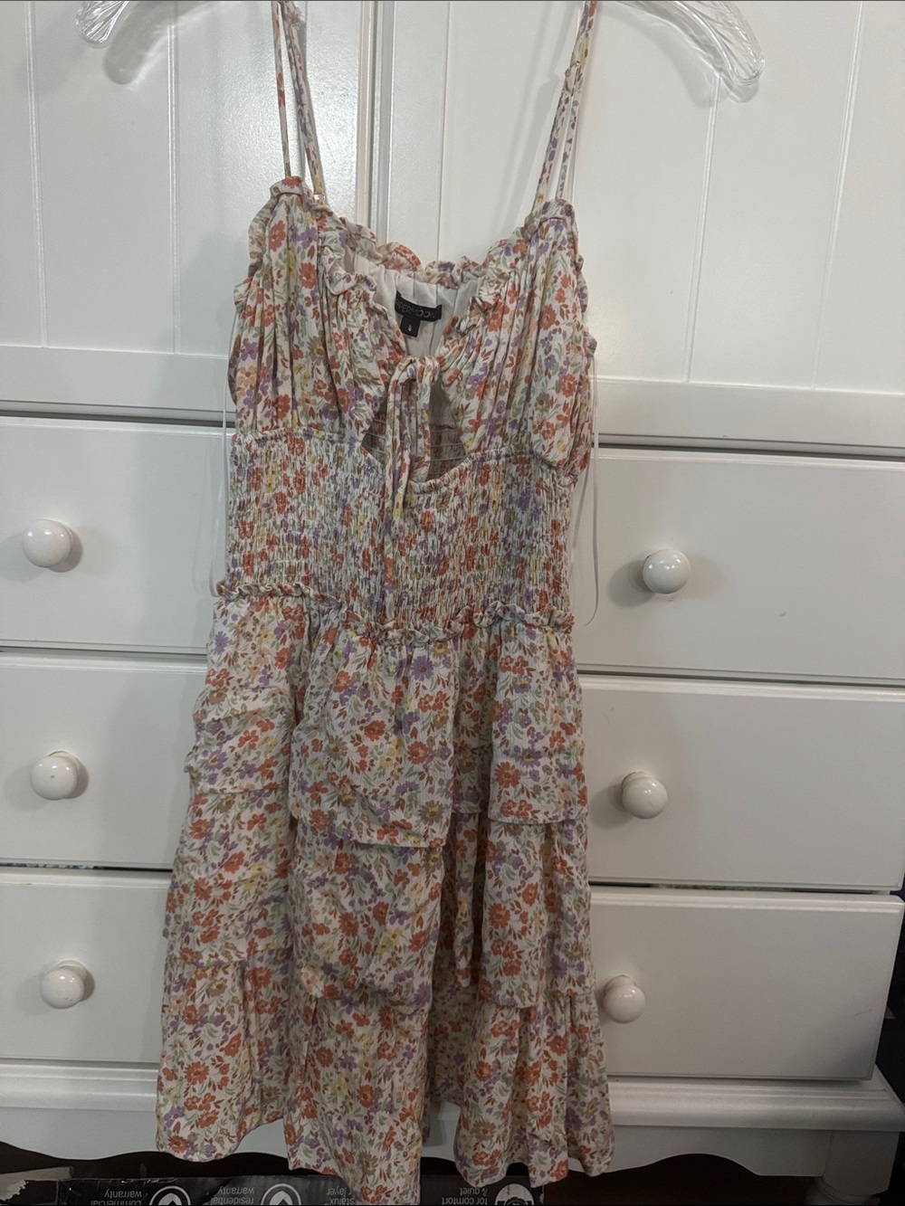 Papermoon Cream Floral Smocked Tiered Midi Dress